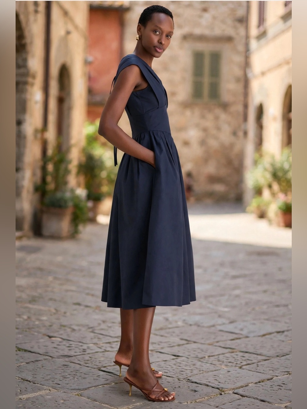 ROSIE ASSOULIN Navy In Full Bloom Dress Elegant Navy V-Neck Midi Dress Sz 10 - Picture 3 of 13